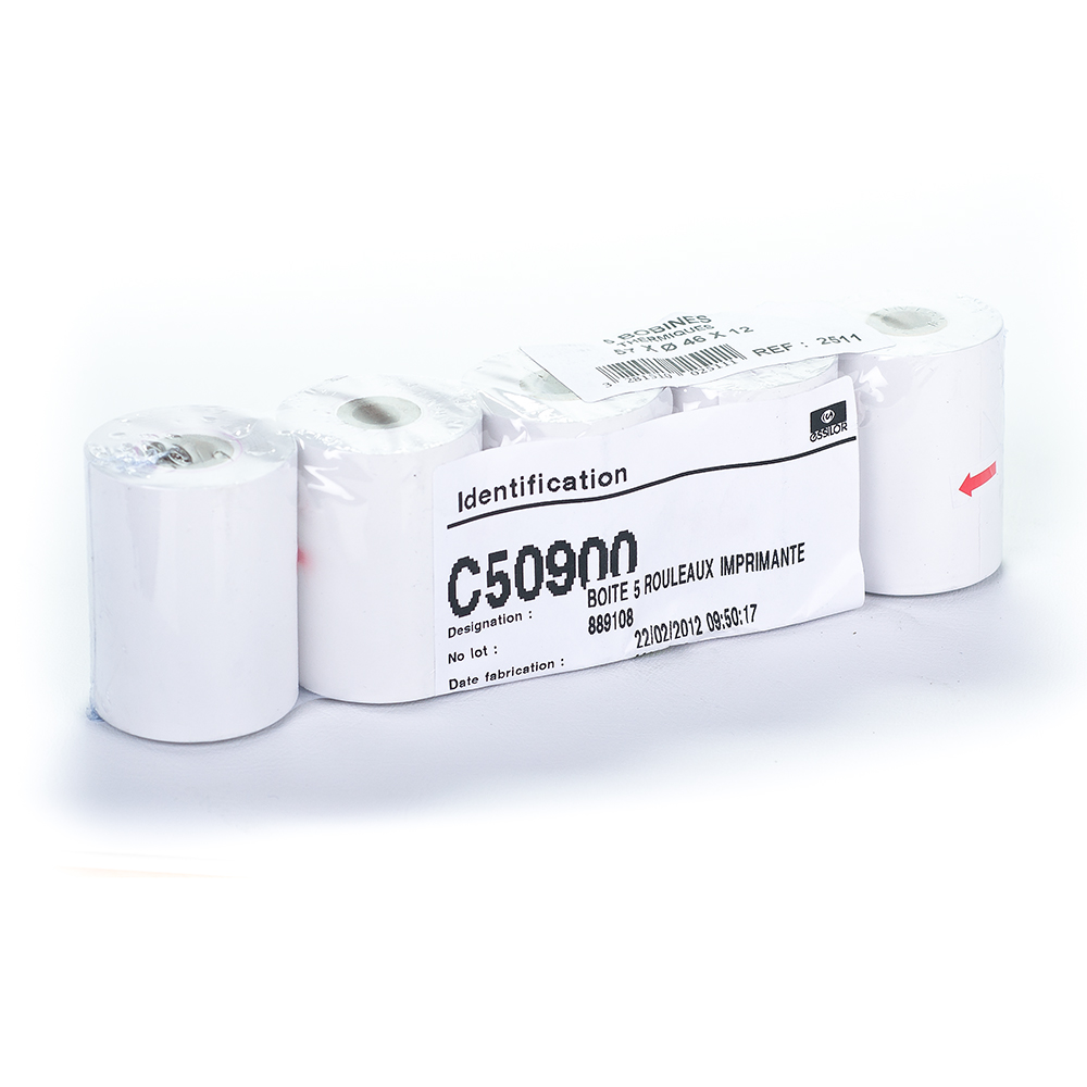 Jogo 05 bobinas de papel térmico - 58mm largura (ALM500 / ALM700 / AKR550 / AKR750 / APH550 / ATNC550 / CLE060 / CLE070)