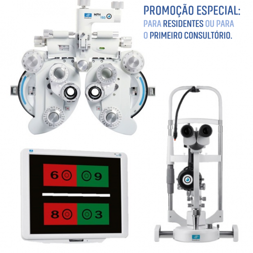 Greens/Foróptero Manual (MPH150) + Tela 19" (CS550) + Lâmpada de Fenda 3X LED (SL300L) - Kit Primeiro Consultório